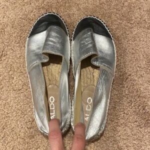 Aldo Silver Espadrille Flats with Black Toe Cap